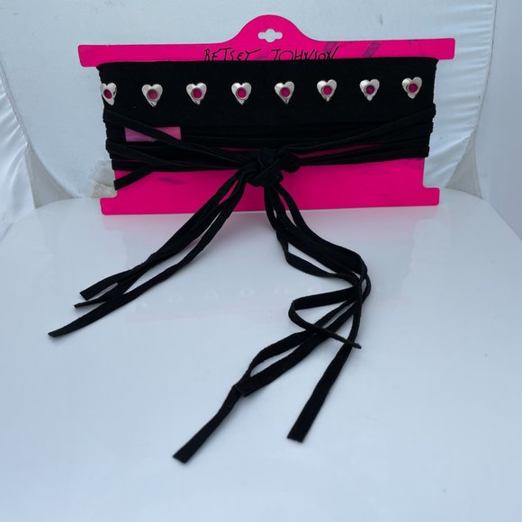 Betsey Johnson Headband Black Suede Heart Wrap Hea - Picture 3 of 6